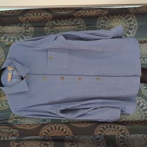 Blue suede oversized button up shacket